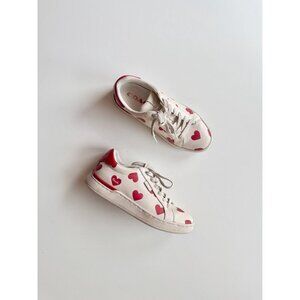 COACH Lowline Red Valentine's Day Heart Print Leather Low Top Sneakers, Size 5.5